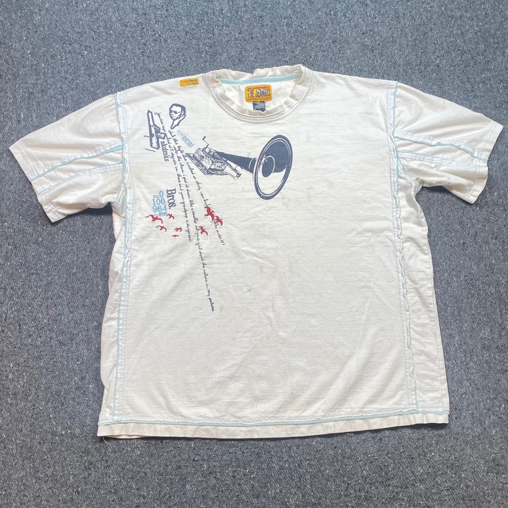 Akademiks‎ The Jeanius TShirt Sz XL Mens White Y2K Streetwear Gramophone Graphic